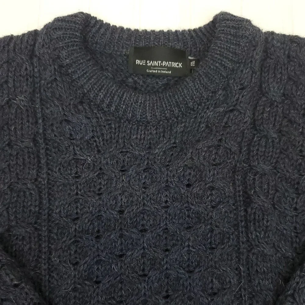 Rue Saint Patrick  Men's 100% Wool Chunky Cable Knit Fall Winter Sweater - Picture 6 of 11
